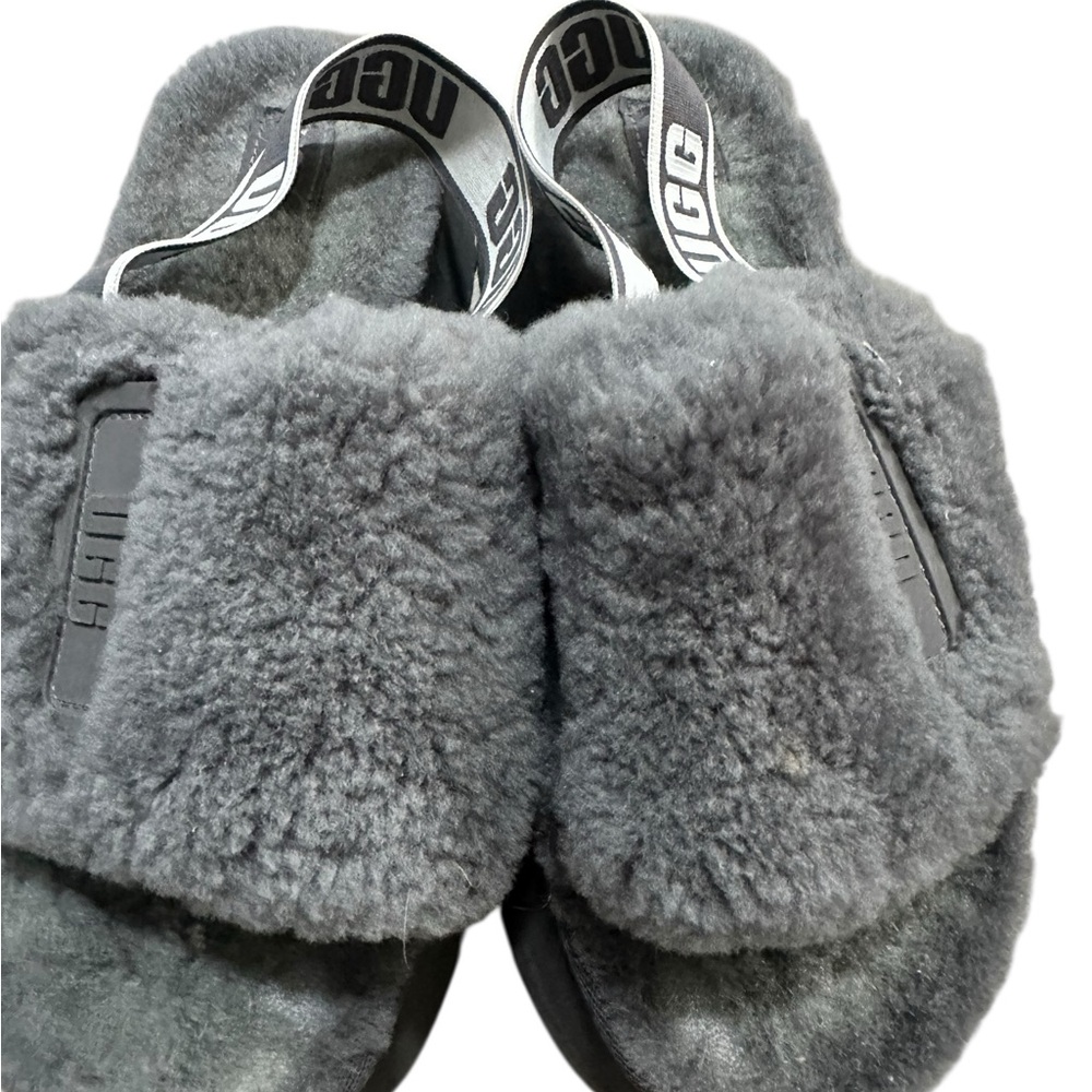 UGG Women’s Charcoal Fluffy Slippers - Picture 2 of 6
